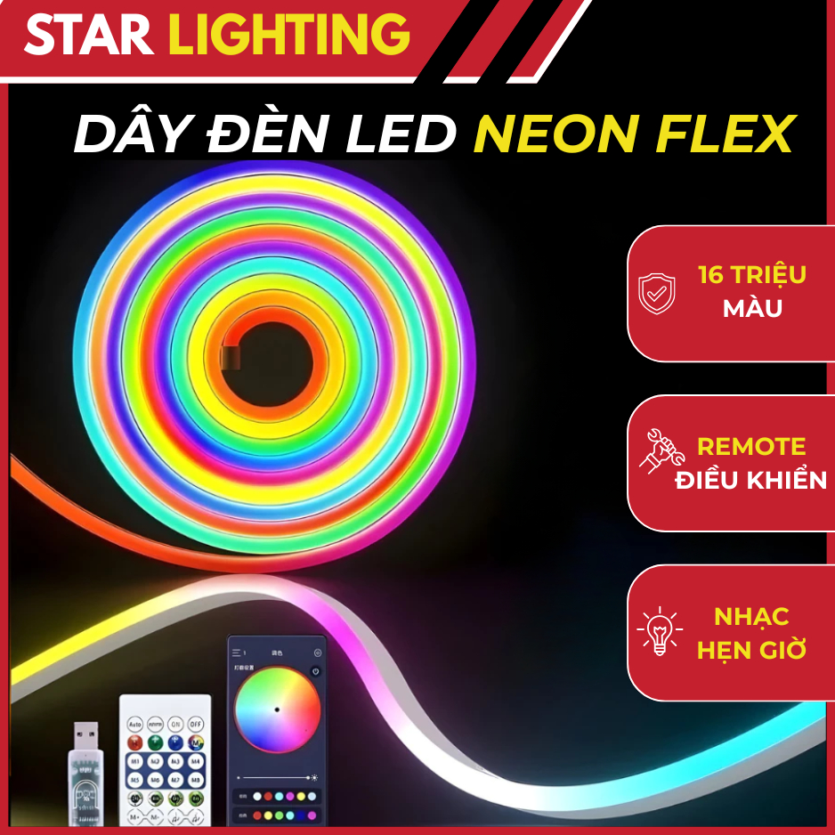 Đèn LED Neon Flex ARGB 5V 16 Triệu Màu – Dây LED Neon Chạy Đuổi, Điều Khiển App & Remote.