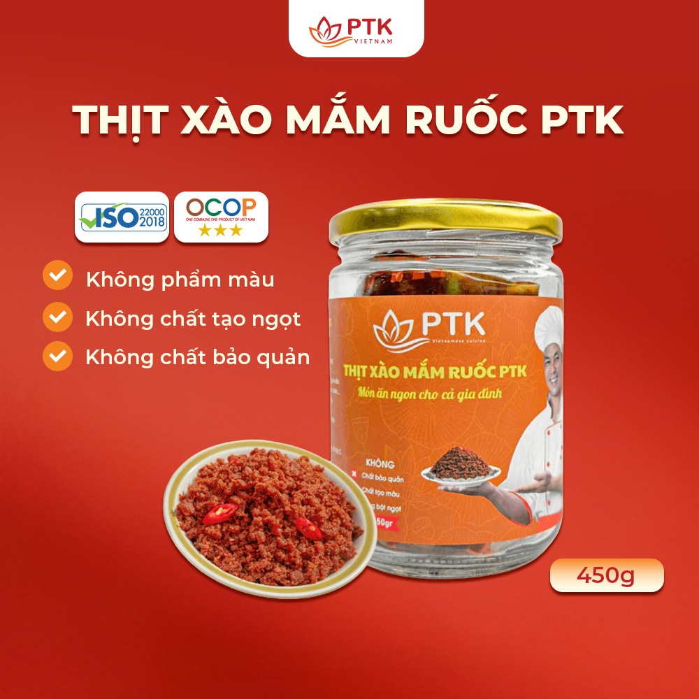 Thịt Xào Mắm Ruốc PTK Lọ thủy tinh 450g (Vị cay nhẹ) - Đặc Sản Việt Nam - Chuẩn ISO, OCOP