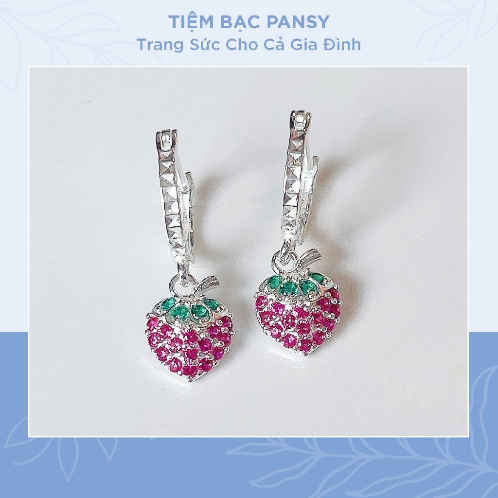 Bông tai bạc cho bé gái hình trái dâu tây dễ thương, chất liệu bạc ta an toàn - TIỆM BẠC PANSY