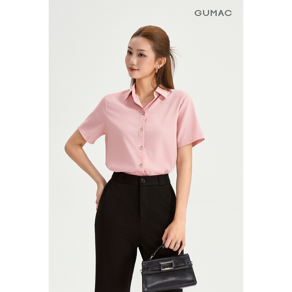 Áo Sơ Mi Nữ GUMAC Áo Kiểu Công Sở Tay Ngắn Trơn Basic Chất Lụa Mango Mềm Mịn Cao Cấp BAE00002 | BigBuy360 - bigbuy360.vn