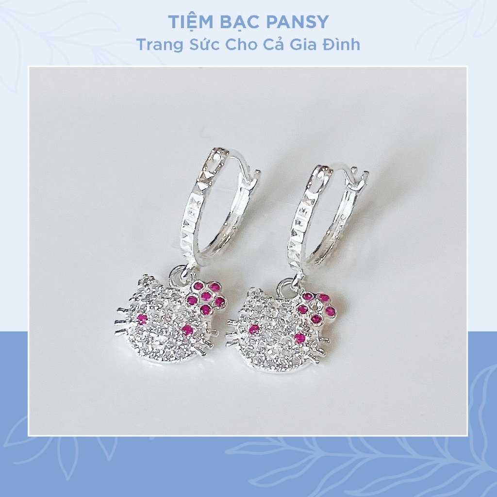 Bông tai bạc cho bé gái hình mèo Kitty - Khuyên tai cho bé bạc ta xinh xắn | Tiệm bạc Pansy
