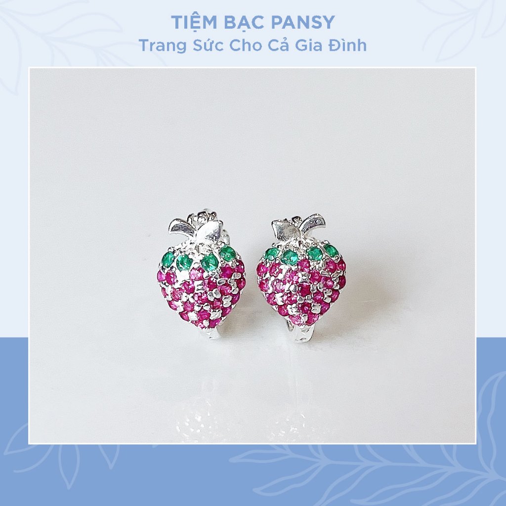 Bông tai bạc cho bé - Khuyên tai dâu tây trẻ em khoá bấm xinh xắn chuẩn bạc ta PANSY