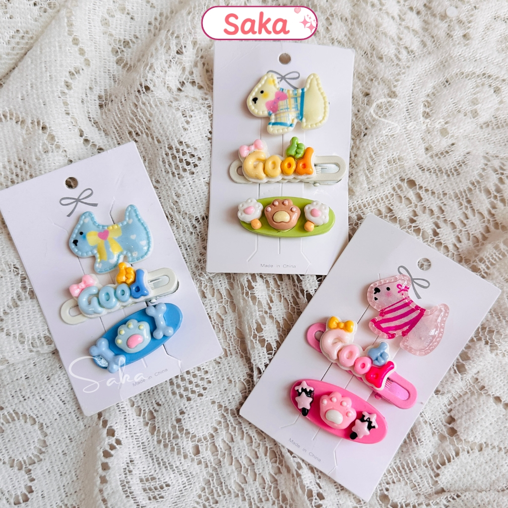 Set Kẹp Tóc Mái Hình Cún Hoạt Hình Siêu Dễ Thương Saka Home