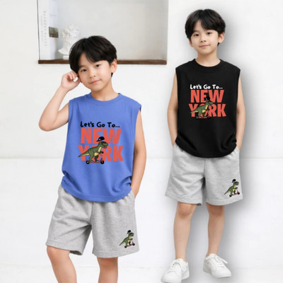 Bộ ba lỗ bé trai in hình Khủng long New York size từ 15-40kg - Quần áo bé trai Loza Kids BL661