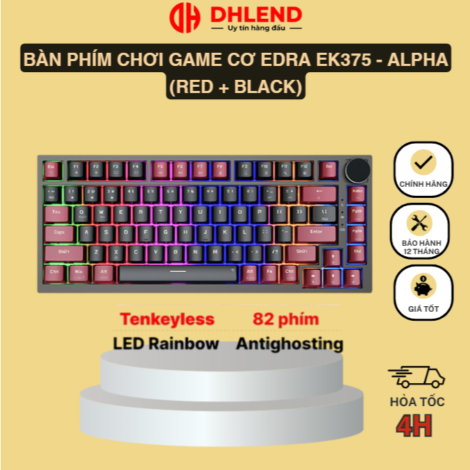 Bàn phím chơi game cơ EDRA EK375 - Alpha (Red + Black)