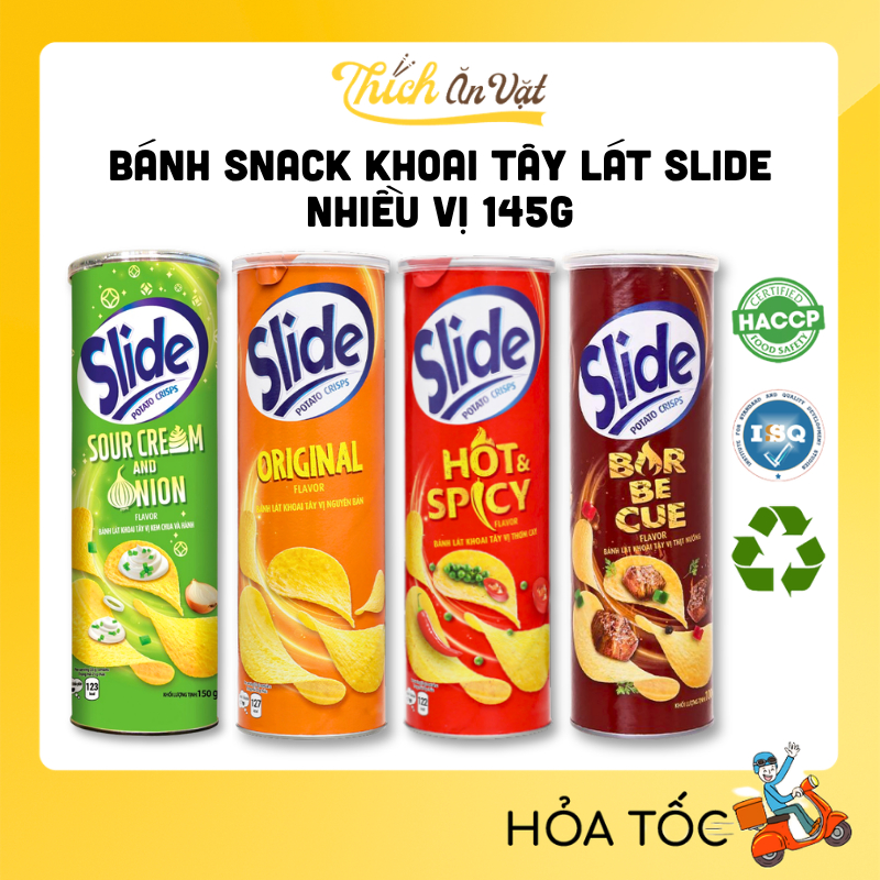 Khoai Tây Slide Lon 4 Vị Thơm Ngon - Bánh Snack Khoai Tây Slide 90g
