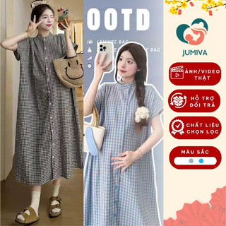 Đầm Suông, Váy Bầu Mùa Hè Thiết Kế Dáng Dài Sọc Kẻ Caro Chất Vải Mát Mẫu Mới Trend 2026 JUMIVA
