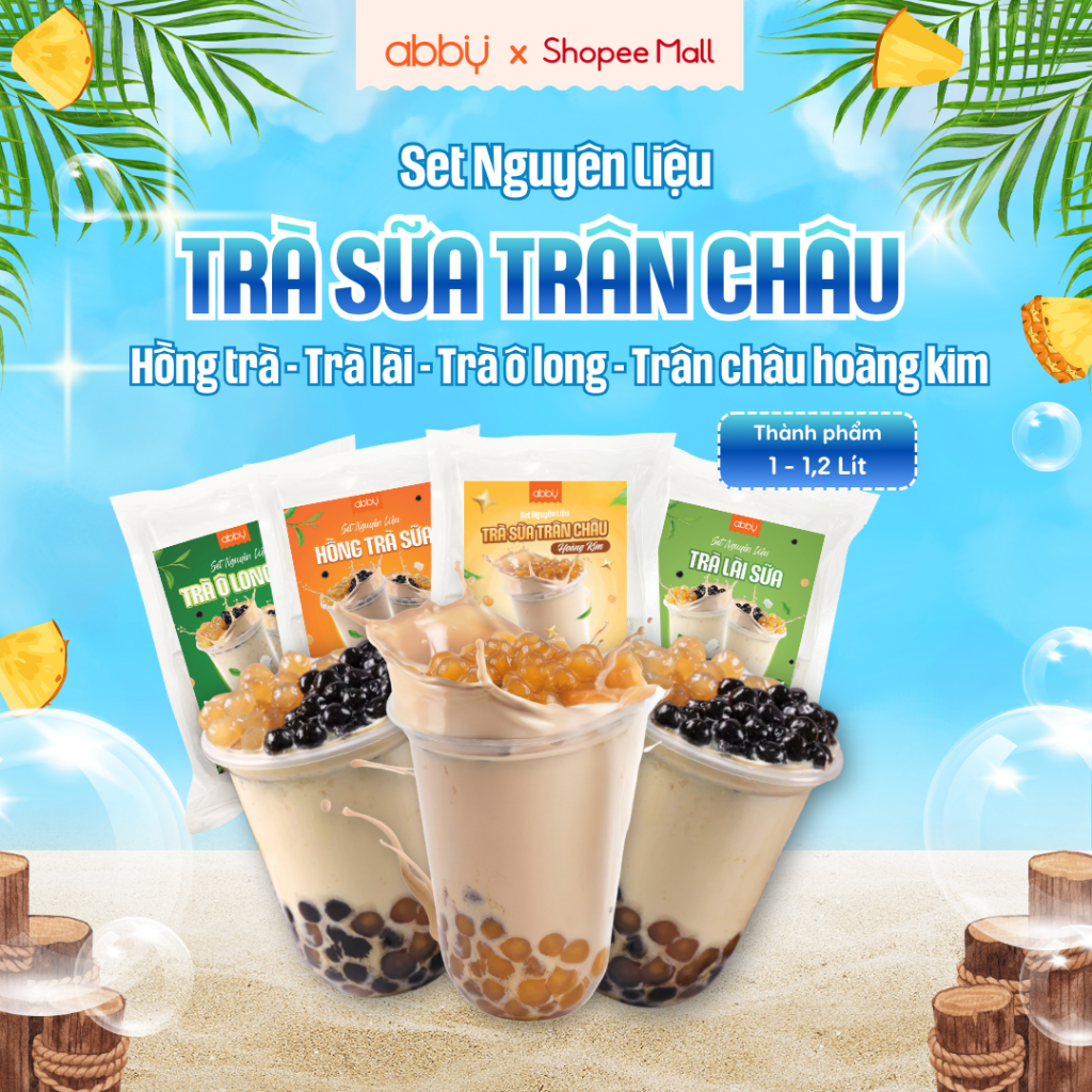 [ABBY] Set nguyên liệu làm trà sữa trân châu hoàng kim - Trà sữa ô long, hồng trà 3 loại trân châu -