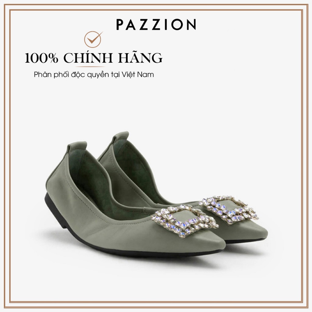 Giày búp bê gấp gọn da PAZZION Odessa Embellished Buckle Foldable Flats