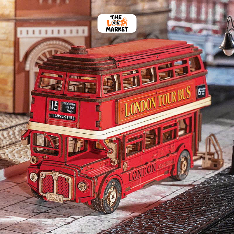 Mô hình lắp ráp Rolife London Tour Bus 3D Wooden Puzzle TGM02 -  Xe buýt đỏ 2 tầng London Robotime