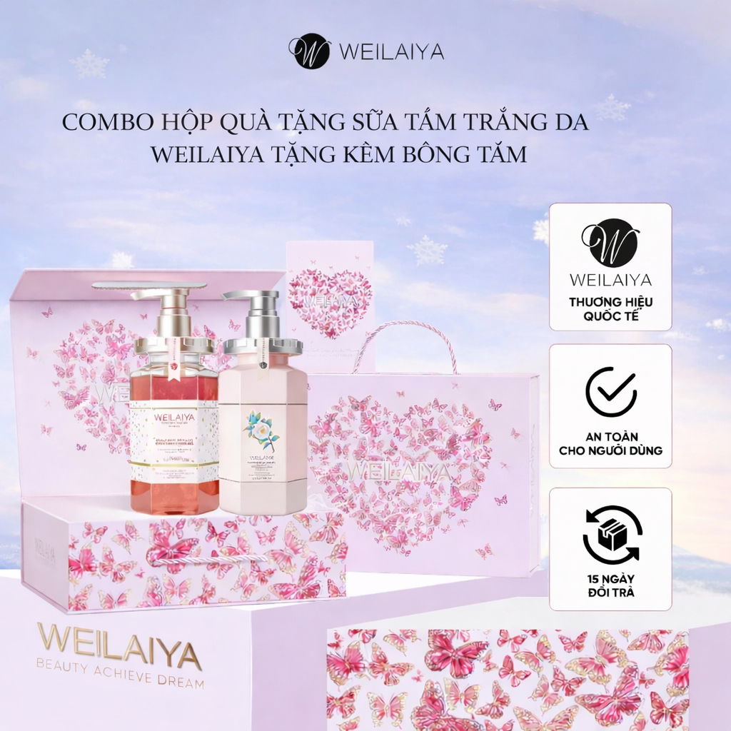 Sữa Tắm WEILAIYA Set Qùa Tặng Sữa Tắm Weilaiya Whitening Shower Gel Hương Nước Hoa Trắng Da 450ml - 