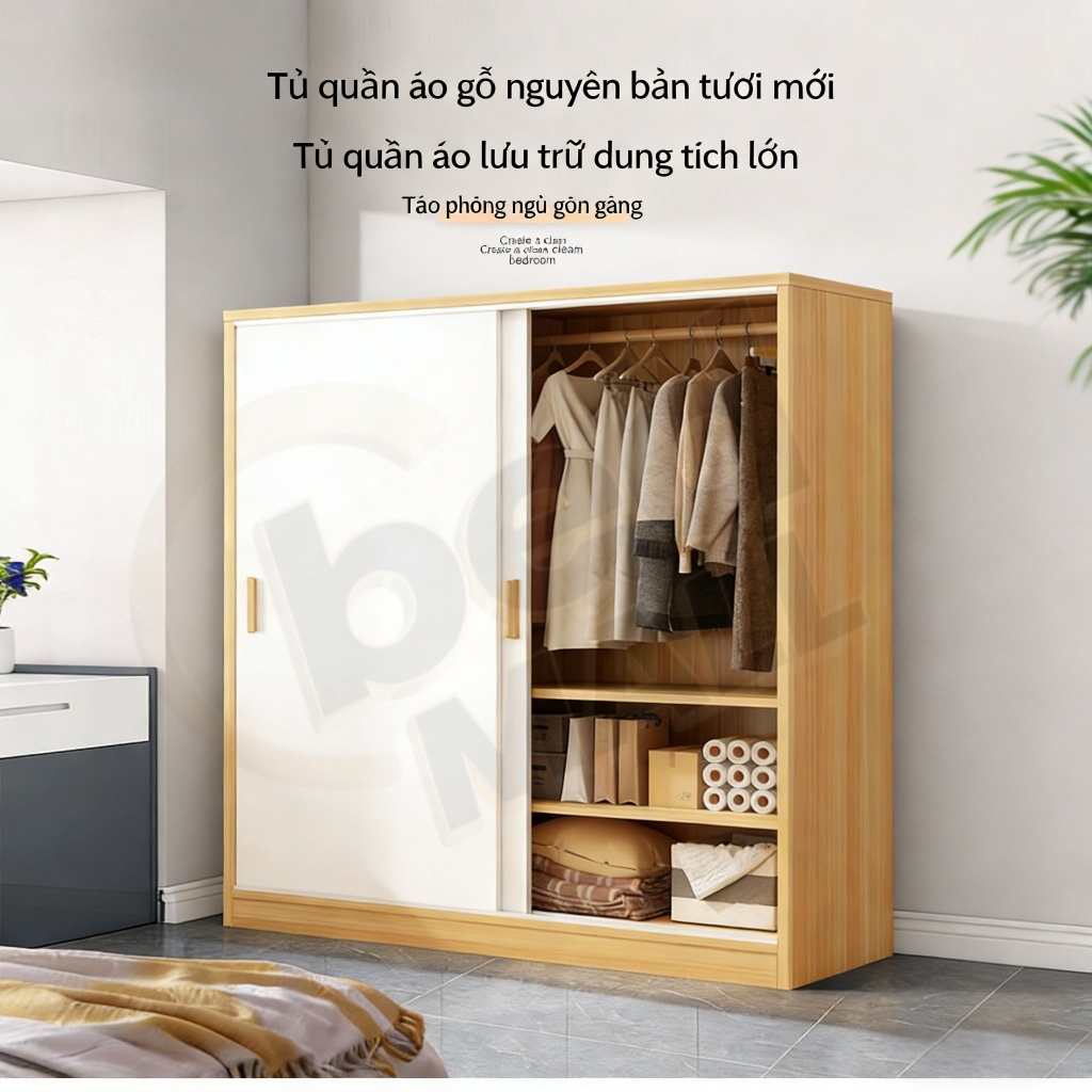 Tủ Quần Áo Cửa Trượt Nhỏ Gọn Phong Cách Hàn Quốc Hiện Đại Cho phòng nhỏ Có Kệ Thanh Treo Tiện Lợi | BigBuy360 - bigbuy360.vn