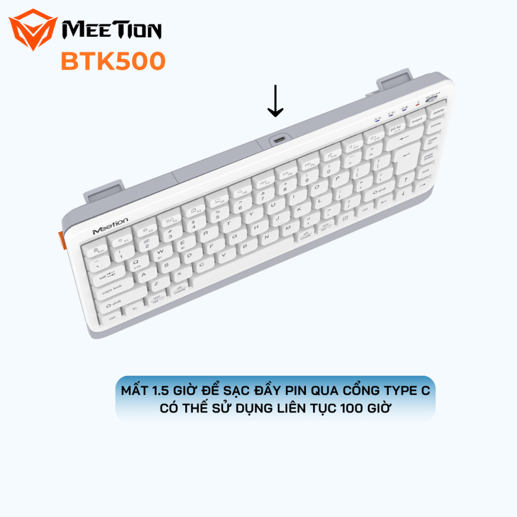 Bàn phím không dây Meetion BTK500 chống ồn kết nối Bluetooth/USB 2.4G 87 phím pin sạc sử dụng 100H | BigBuy360 - bigbuy360.vn