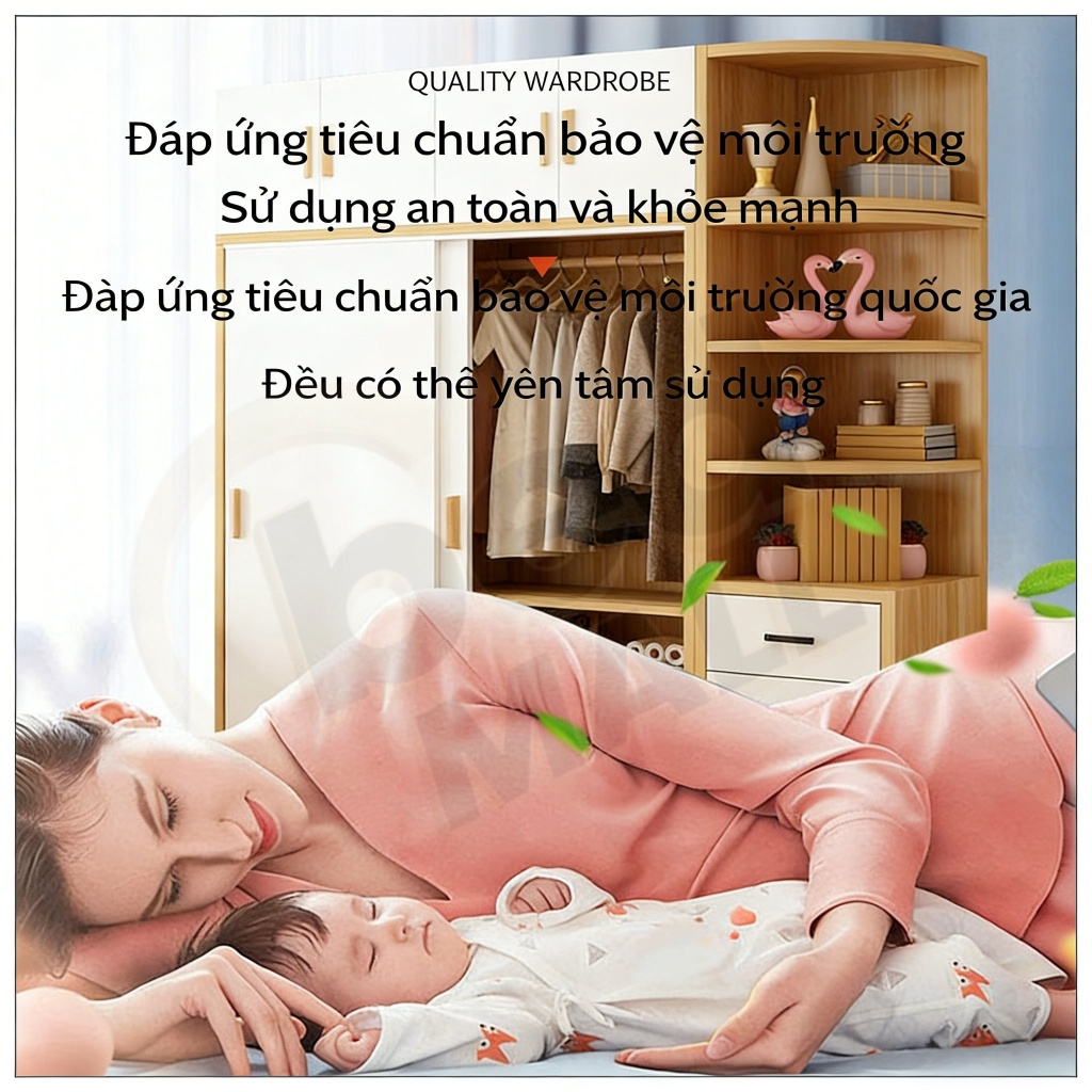 Tủ Quần Áo Cửa Trượt Nhỏ Gọn Phong Cách Hàn Quốc Hiện Đại Cho phòng nhỏ Có Kệ Thanh Treo Tiện Lợi | BigBuy360 - bigbuy360.vn