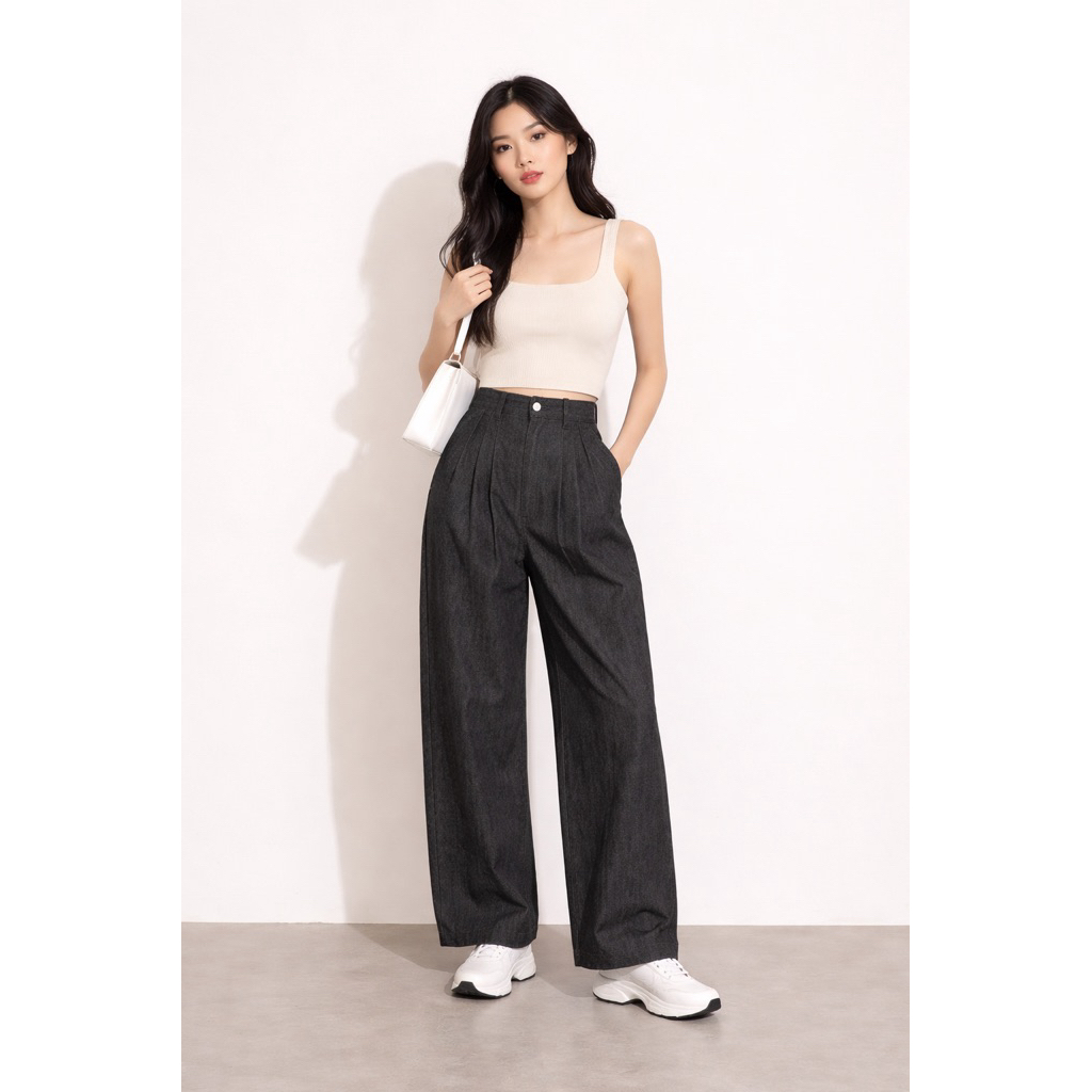 Quần jean suông nữ cạp khoá phối chun sau ulzzang Kyubi Basic Simple (Có Bigsize Size Đại ) - Quần Ố