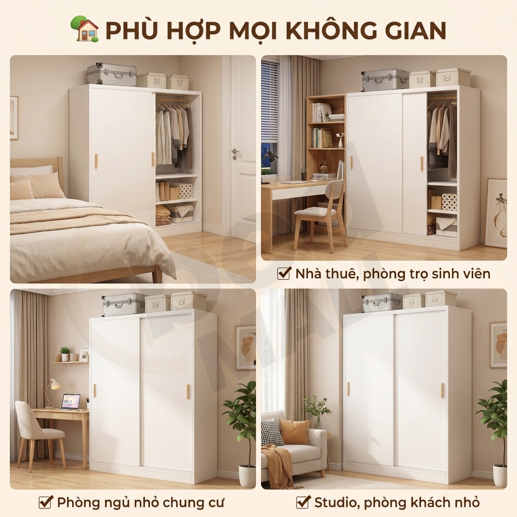 Tủ Quần Áo Cửa Trượt Nhỏ Gọn Phong Cách Hàn Quốc Hiện Đại Cho phòng nhỏ Có Kệ Thanh Treo Tiện Lợi | BigBuy360 - bigbuy360.vn