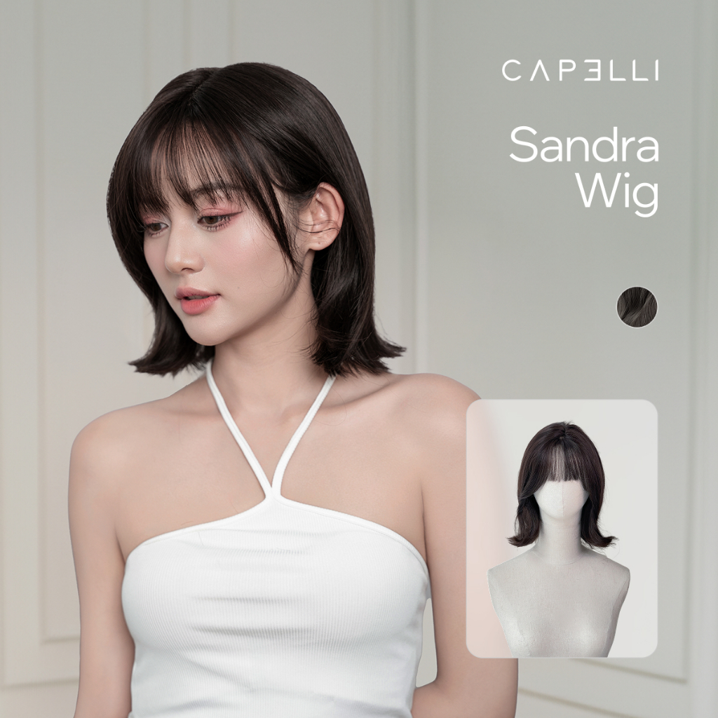 Tóc Giả Nguyên Đầu Siêu Da Lưới Lace CAPELLI Ngắn Tỉa Mái Thưa Sandra Premium Wig