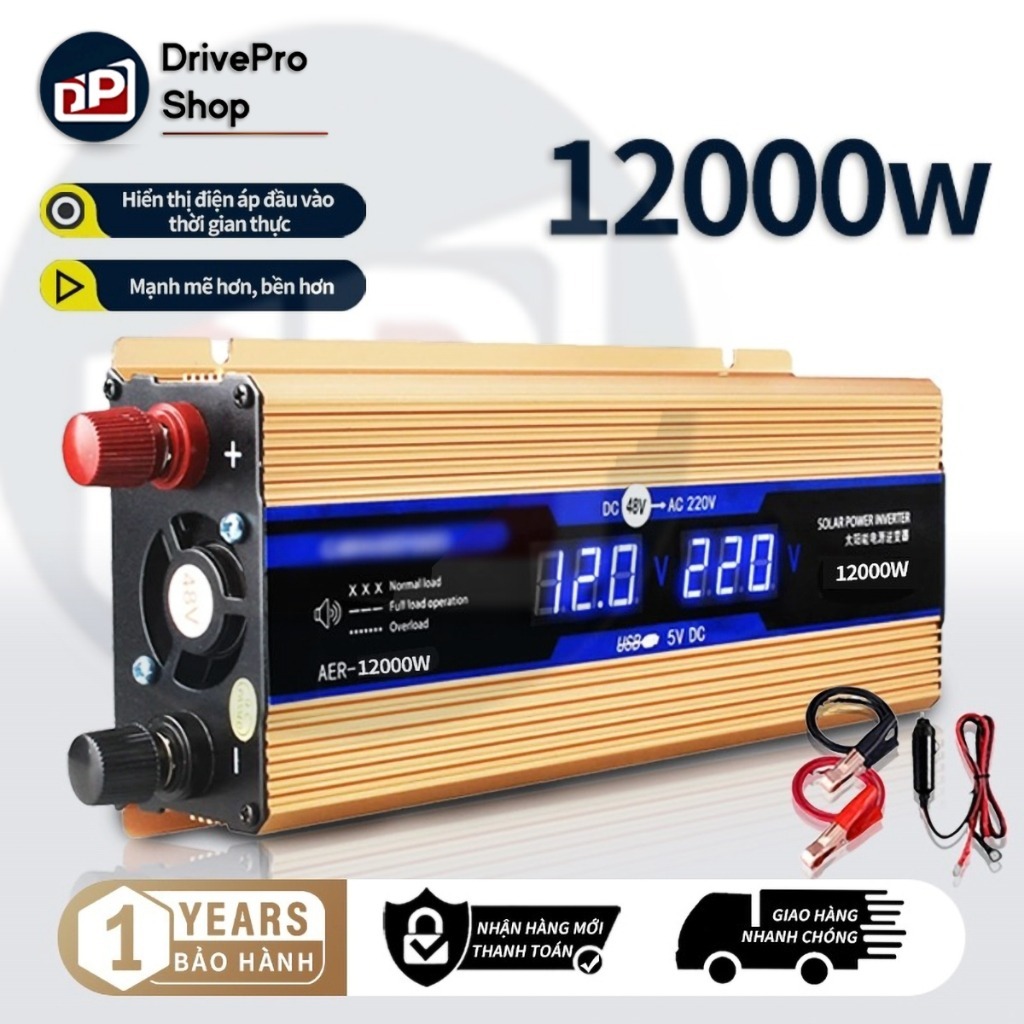 Biến tần sang 220V, Màn hình kép thông minh, 12000w,Biến tần ô tô 12V