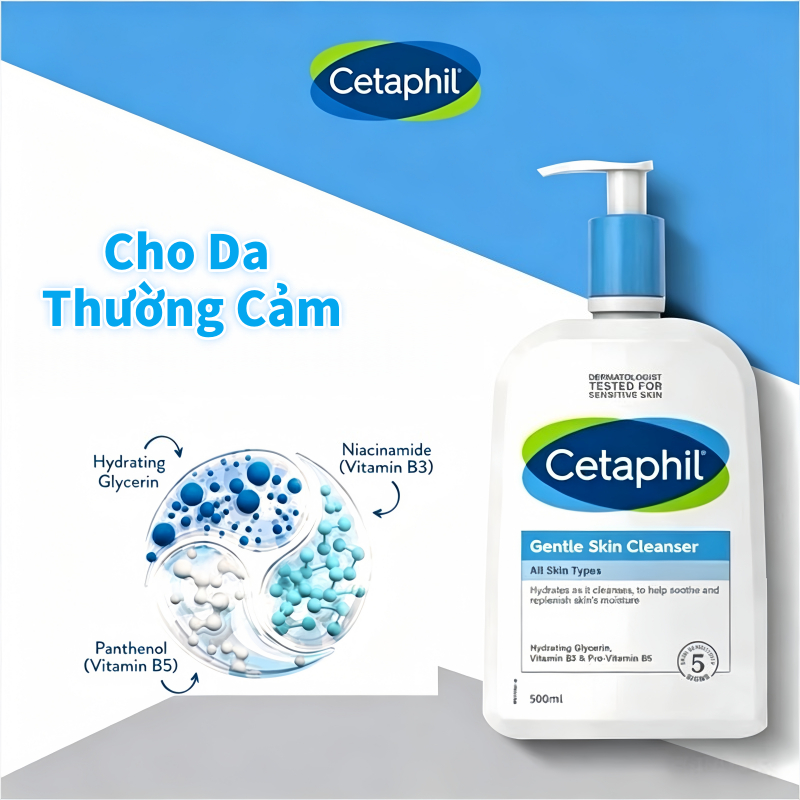 Sữa Rửa Mặt Cetaphil Gentle Skin Cleanser 500ml Dành Cho Da Mặt & Toàn Thân Dành Cho Da Nhạy Cảm