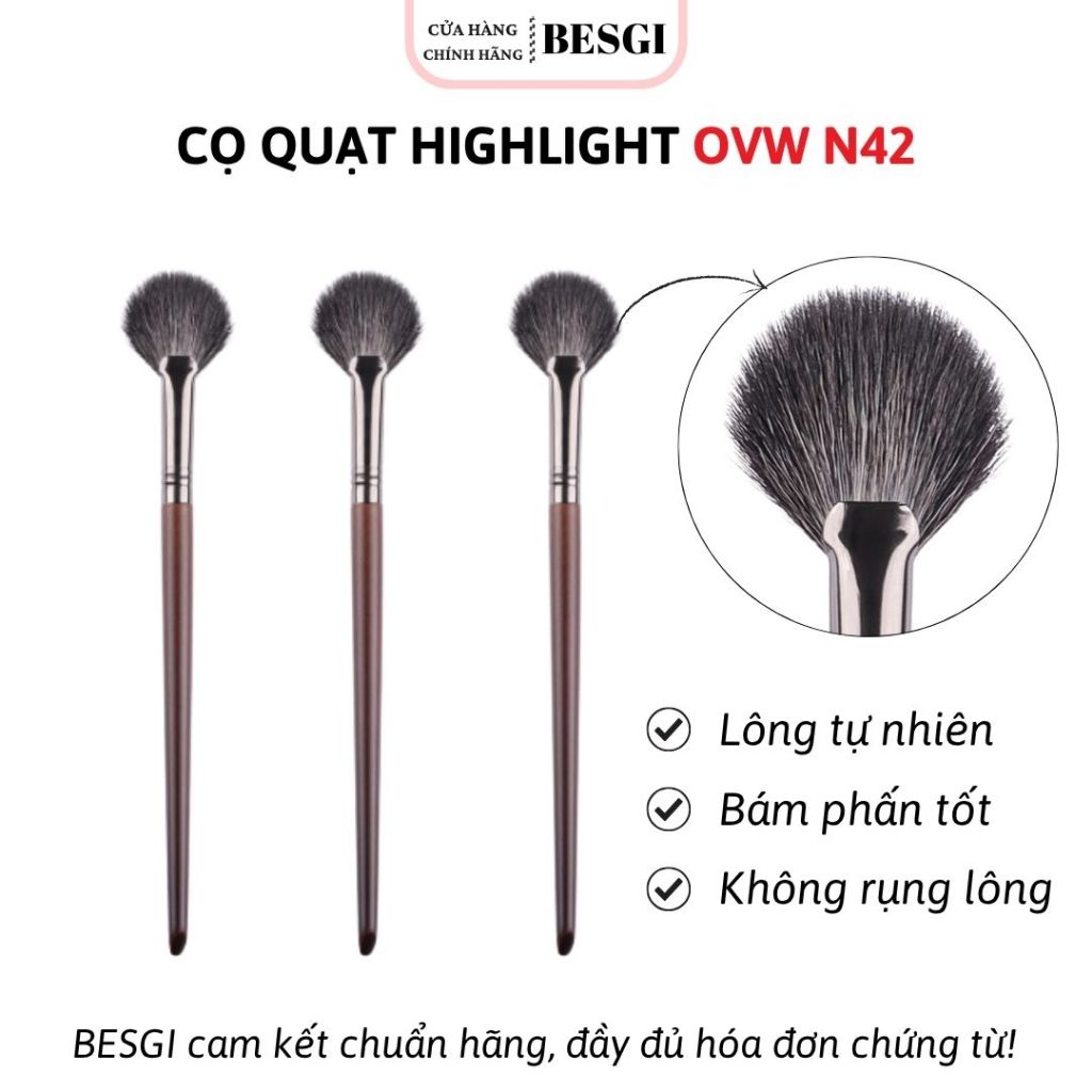 [OVW] Cọ Quạt Bắt Sáng Highlight OVW N42 Cán Gỗ Lông Mềm Mịn Bám Phấn Tốt