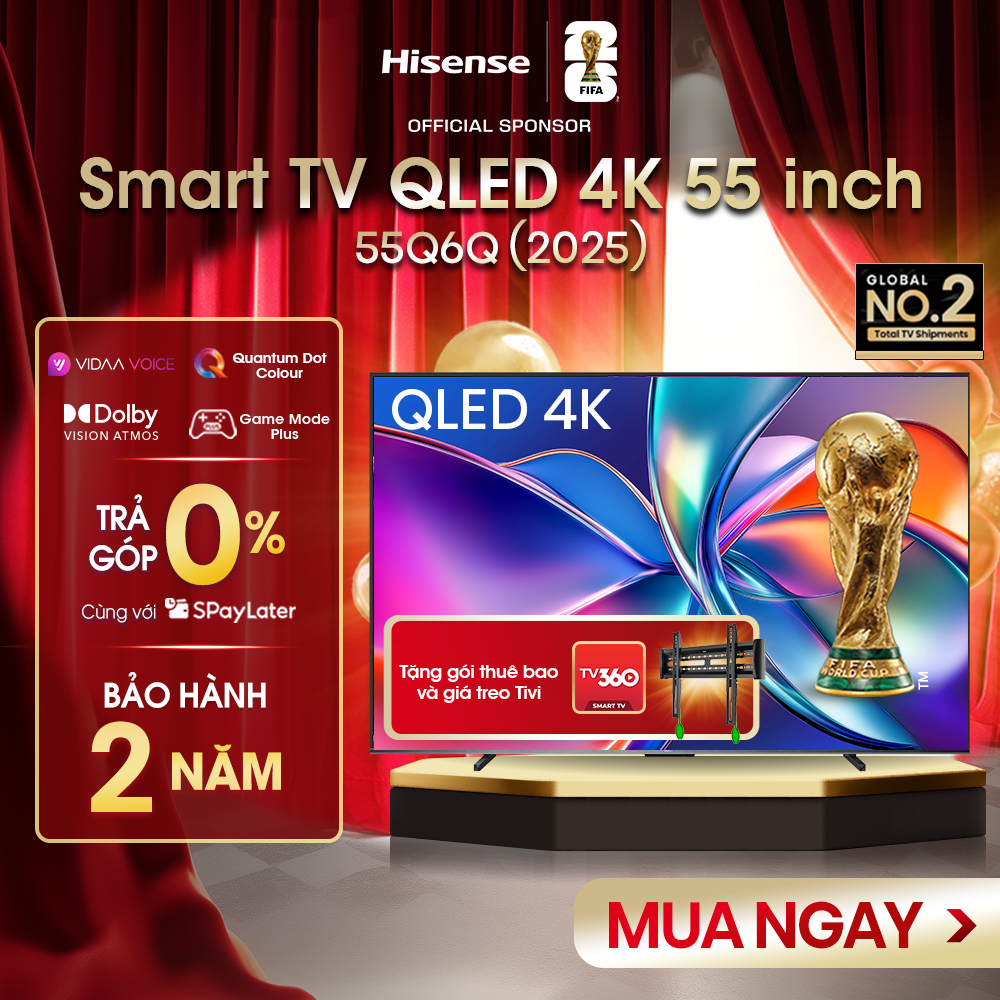 |Tặng giá treo| Smart Tivi Hisense 55 inch QLED 4K 55Q6Q, Lắp đặt toàn quốc, Bảo hành 2 năm | BigBuy360 - bigbuy360.vn