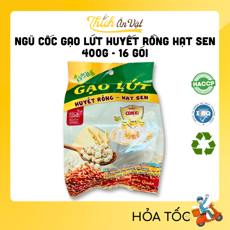 Ngũ Cốc Gạo Lứt Huyết Rồng Hạt Sen 400g - Ngũ Cốc Nutri Life's - Ngũ Cốc Dinh Dưỡng 16 Gói