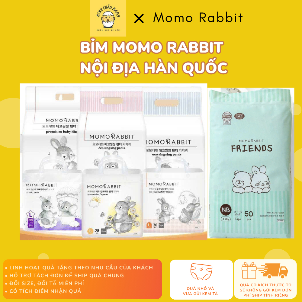 [HCM] 1 THÙNG tã/bỉm MOMO RABBIT dán/quần size S36/M32/L30/M30/L28/XL22/XXL18
