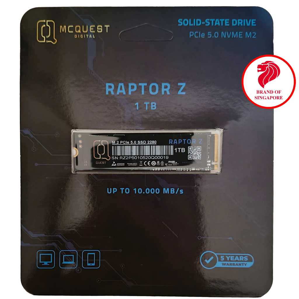 Ổ Cứng SSD MCQuest RAPTOR Z 1TB – NVMe PCIe Gen 5×4 Mới, BH 60 Tháng