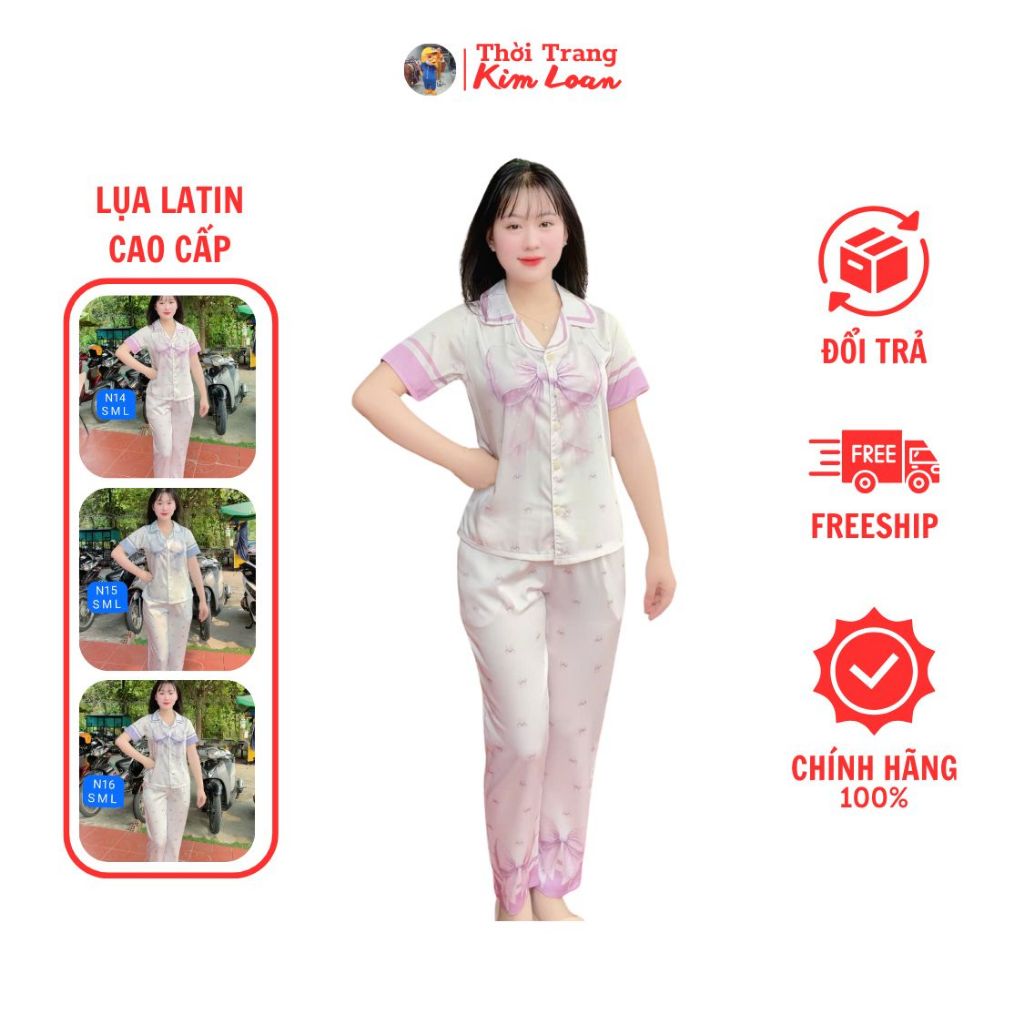 [N14,N15,N16] - Đồ bộ Pijama nữ tay ngắn hoạ tiết nhiều màu, chất liệu lụa Latin cao cấp
