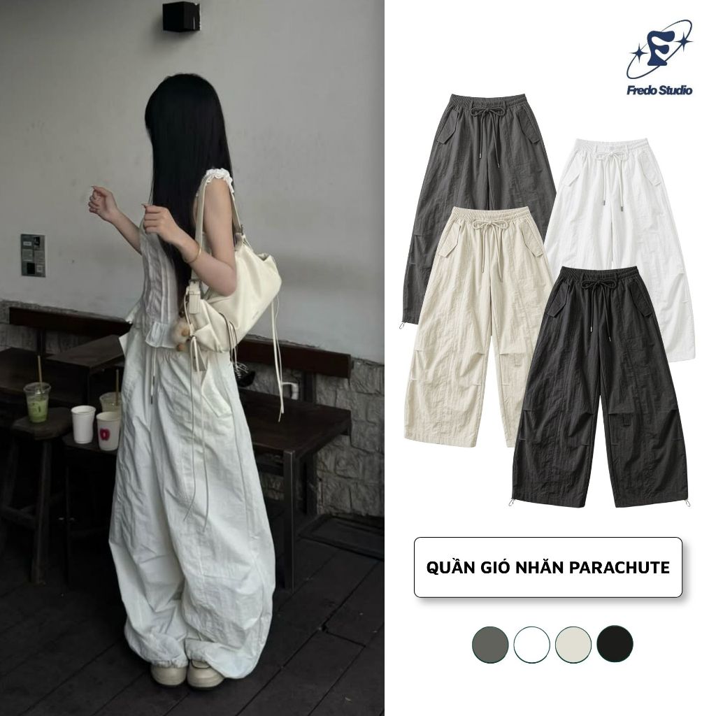 Quần Ống Rộng Vải Gió Nhăn, Quần Parachute Phong Cách Nhật Bản FQD115