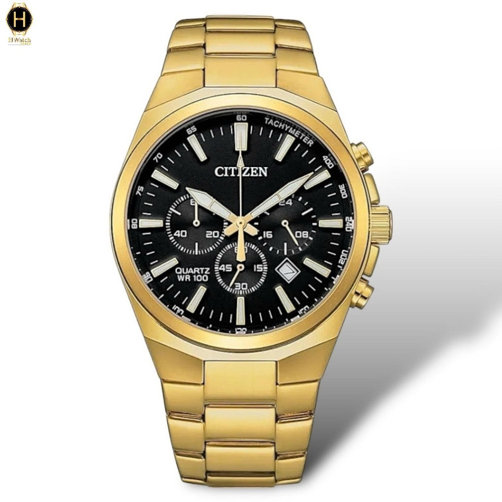 Đồng Hồ Nam Citizen Quartz Chronograph AN8173-51E Thép Vàng Mặt Đen
