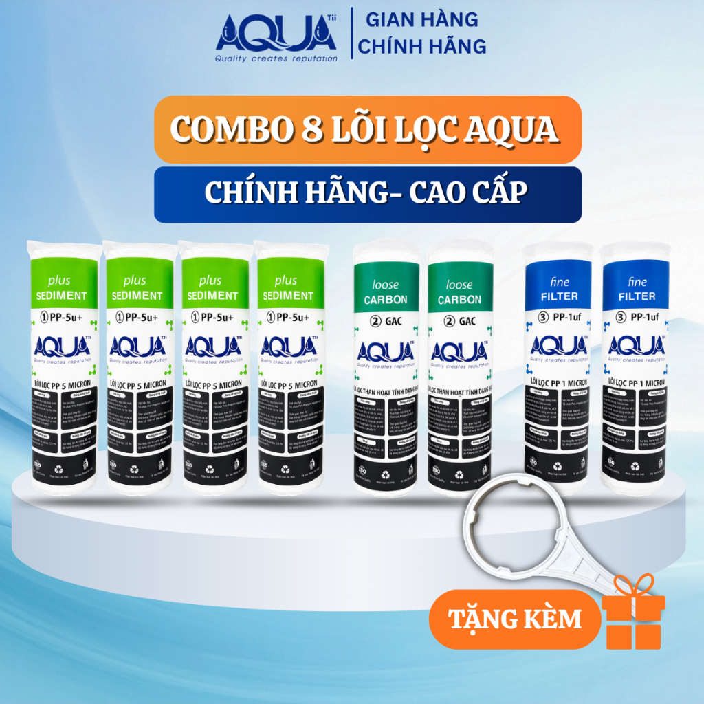 COMBO 8 Lõi Lọc Nước AQUA - Bộ Lõi Lọc Nước 1,2,3 Chính Hãng - Dành cho máy lọc nước gia đình