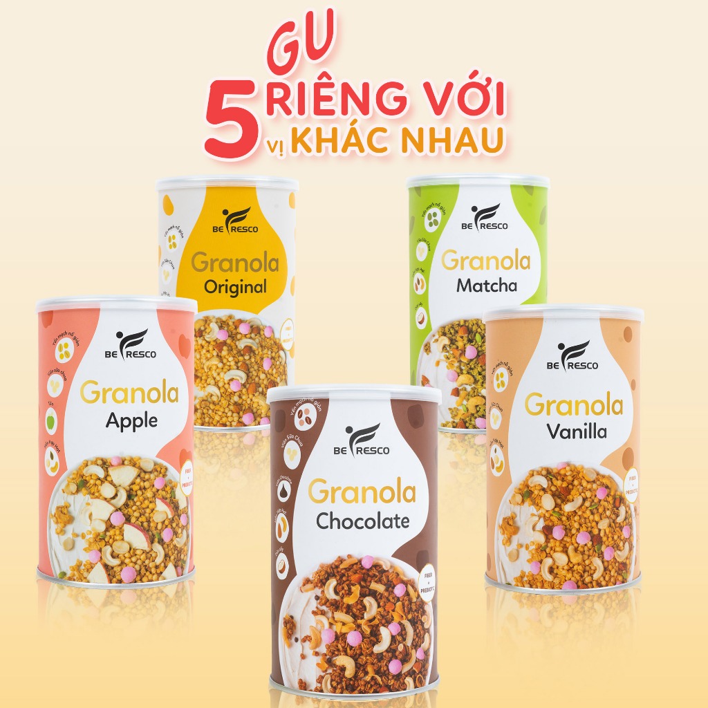 Granola Không Trái Cây Sấy, Nhiều Topping 80% Hạt & Viên Sữa Chua, Ít Đường, Ăn Liền Befresco