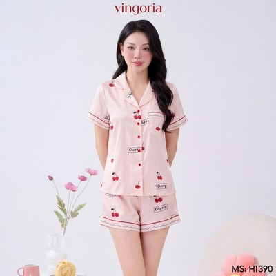 Bộ ngủ mặc nhà Pijama lụa VINGO/VINGORIA tay cộc mùa hè H1390