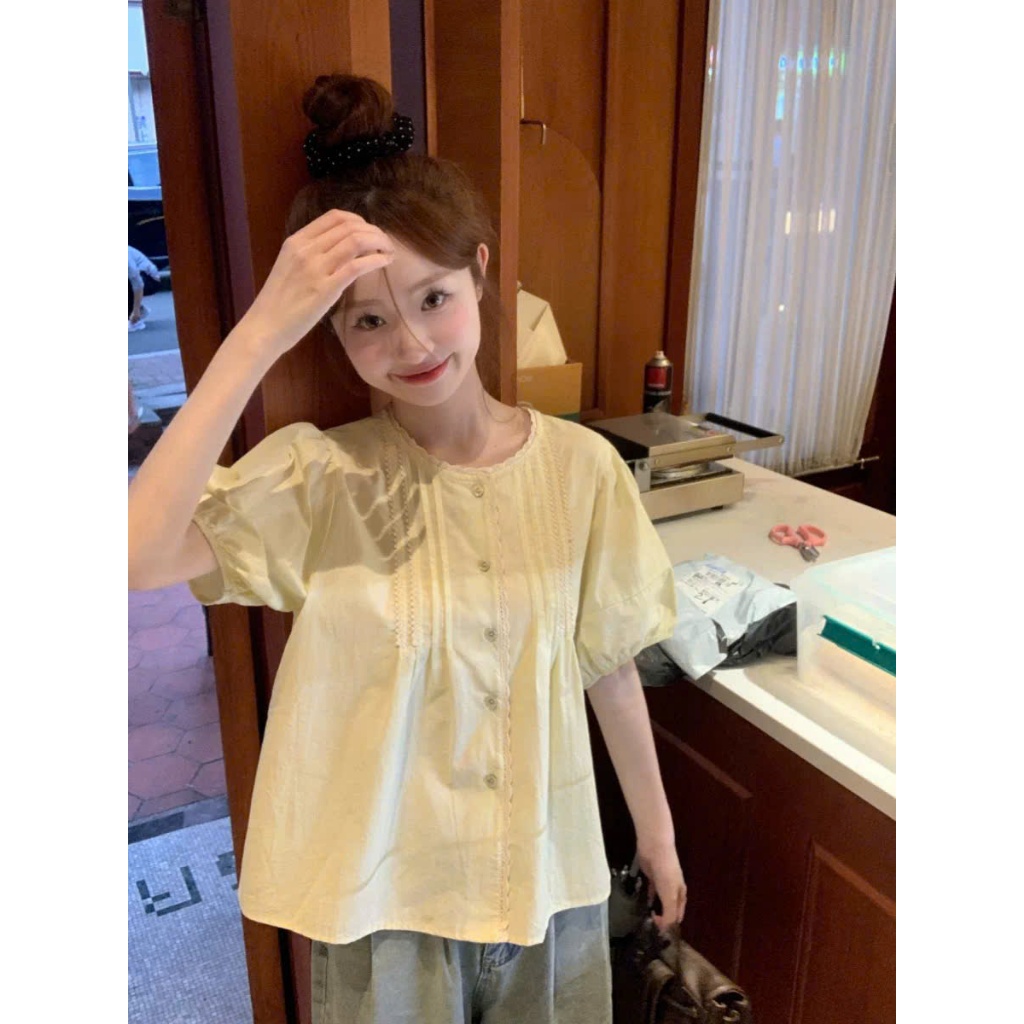 Áo sơ mi nữ YUMMY tay phồng form babydoll tiểu thư, Áo kiểu trắng phối bèo nhẹ nhàng basic - A12 | BigBuy360 - bigbuy360.vn