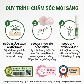 [MUA 2 TẶNG 1] Combo 2 bột thảo mộc nách hồng tặng 1 xịt khử mùi Ngân Bình giúp khô thoáng