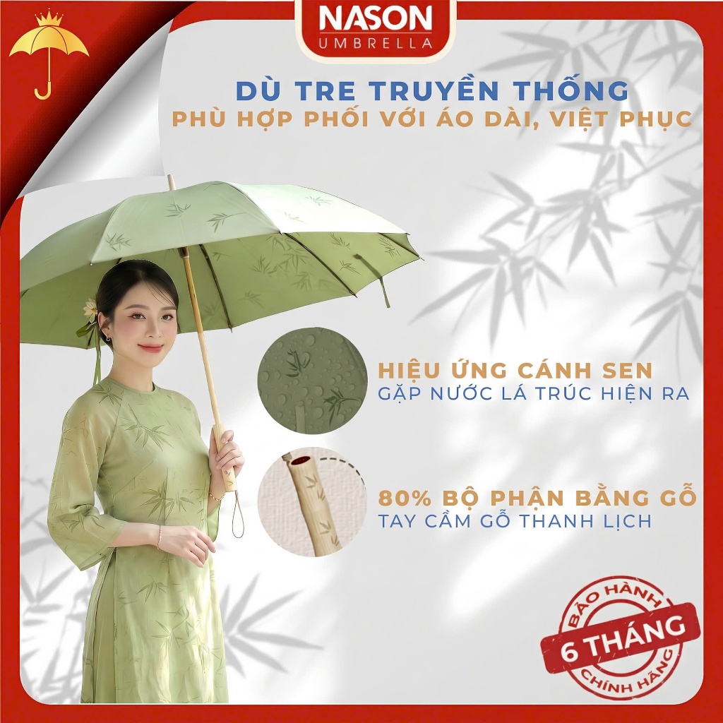 Ô dù che mưa, che nắng truyền thống Nason Umbrella Bambrella thiết kế độc đáo, công nghệ hiện lá khi