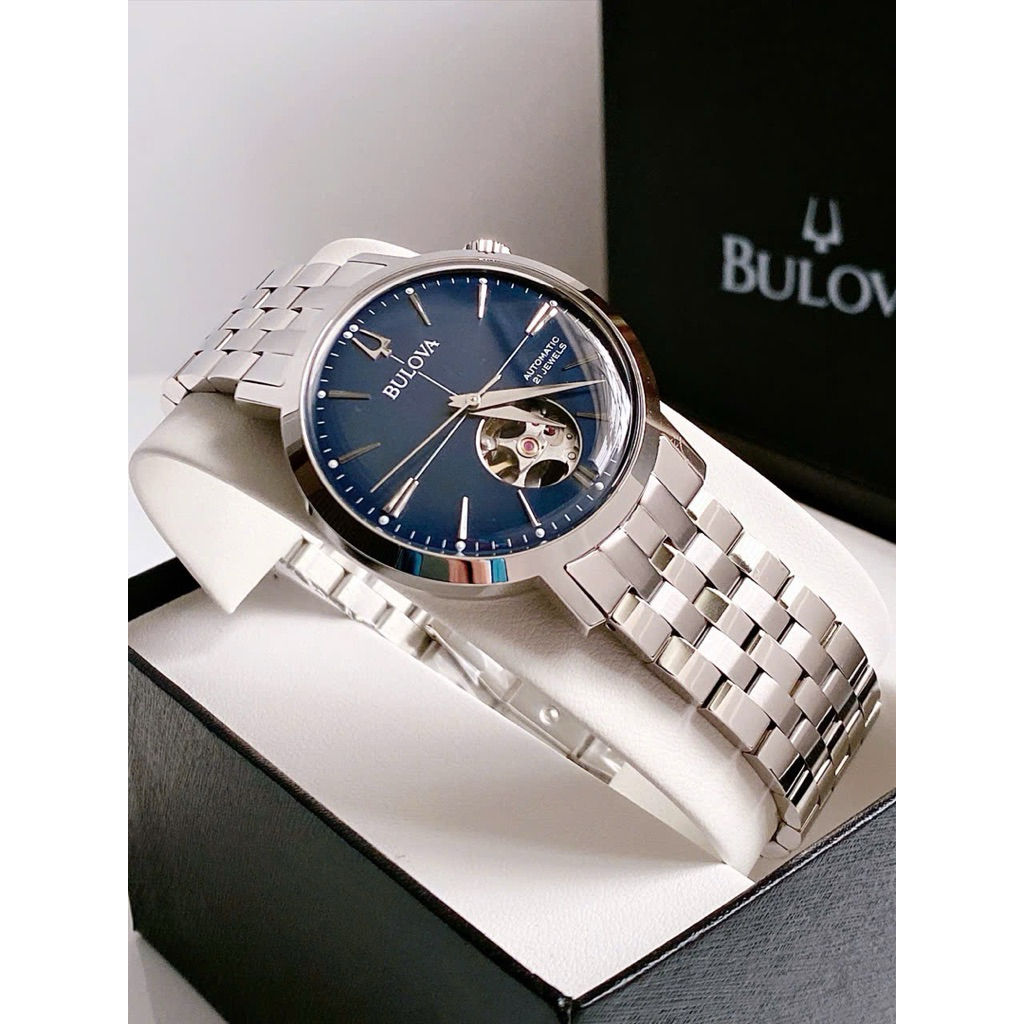 Bulova 96A277 Automatic Size 39 Blue Open Heart Dresswatch