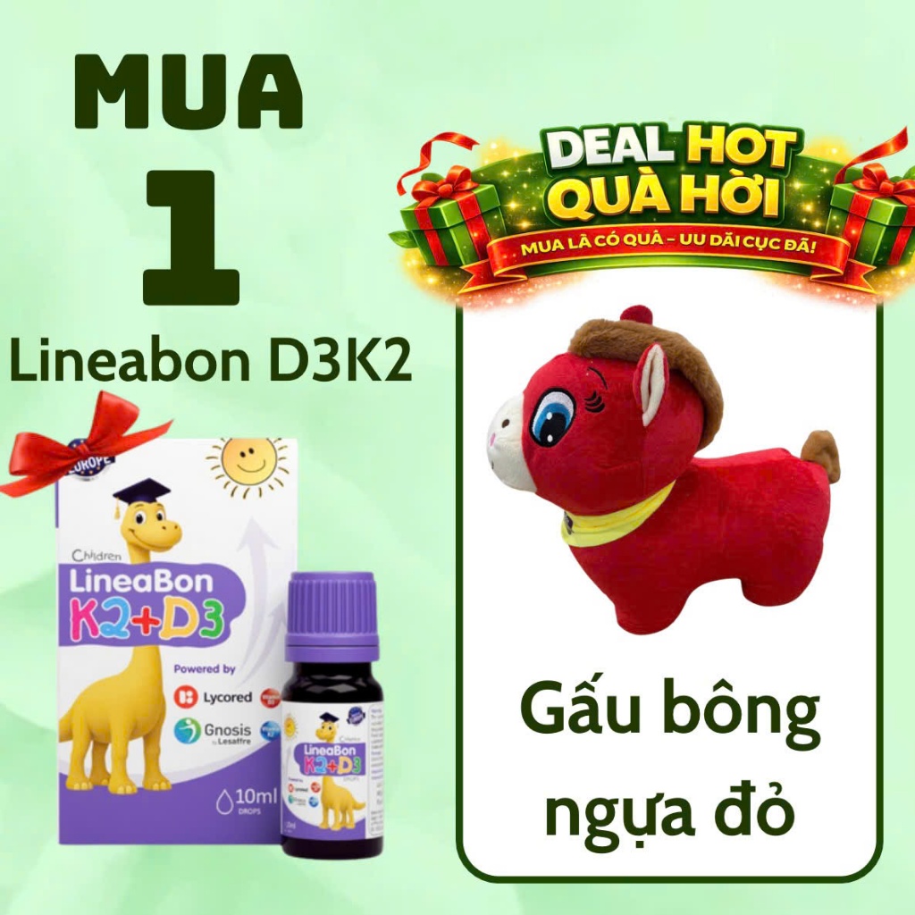 [Chính hãng] D3 k2 lineabon giọt 10ml bổ sung vitamin d3 cho trẻ sơ sinh, giảm còi xương d2k3, tăng 