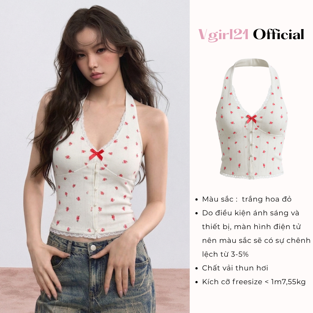[DEAL MỞ BÁN] CÓ MÚT - ÁO CROPTOP NỮ VGIRL21 CỔ YẾM HOẠ TIẾT HOA NHÍ, PHÙ HỢP MÙA HÈ | BigBuy360 - bigbuy360.vn