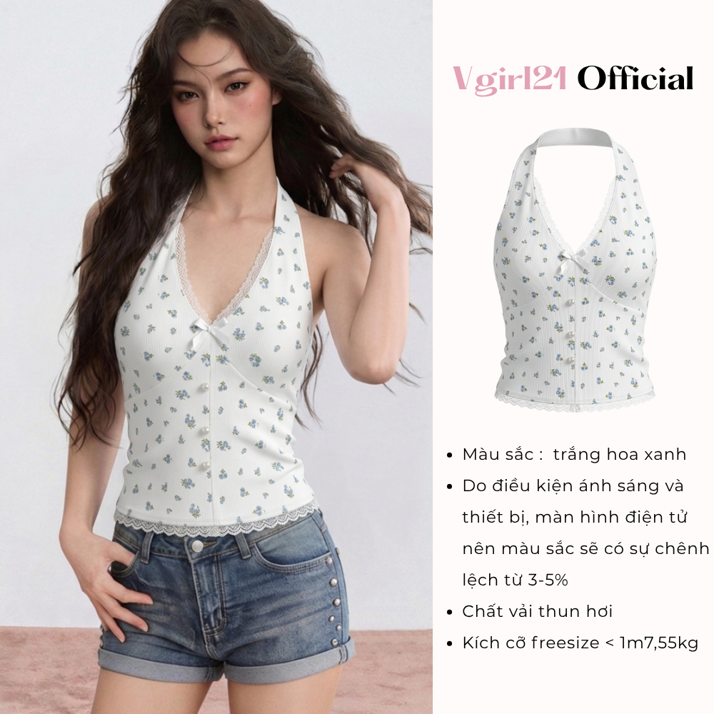 [DEAL MỞ BÁN] CÓ MÚT - ÁO CROPTOP NỮ VGIRL21 CỔ YẾM HOẠ TIẾT HOA NHÍ, PHÙ HỢP MÙA HÈ | BigBuy360 - bigbuy360.vn