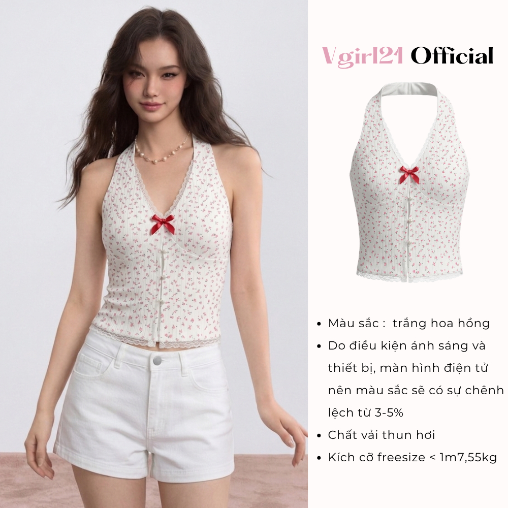 [DEAL MỞ BÁN] CÓ MÚT - ÁO CROPTOP NỮ VGIRL21 CỔ YẾM HOẠ TIẾT HOA NHÍ, PHÙ HỢP MÙA HÈ | BigBuy360 - bigbuy360.vn