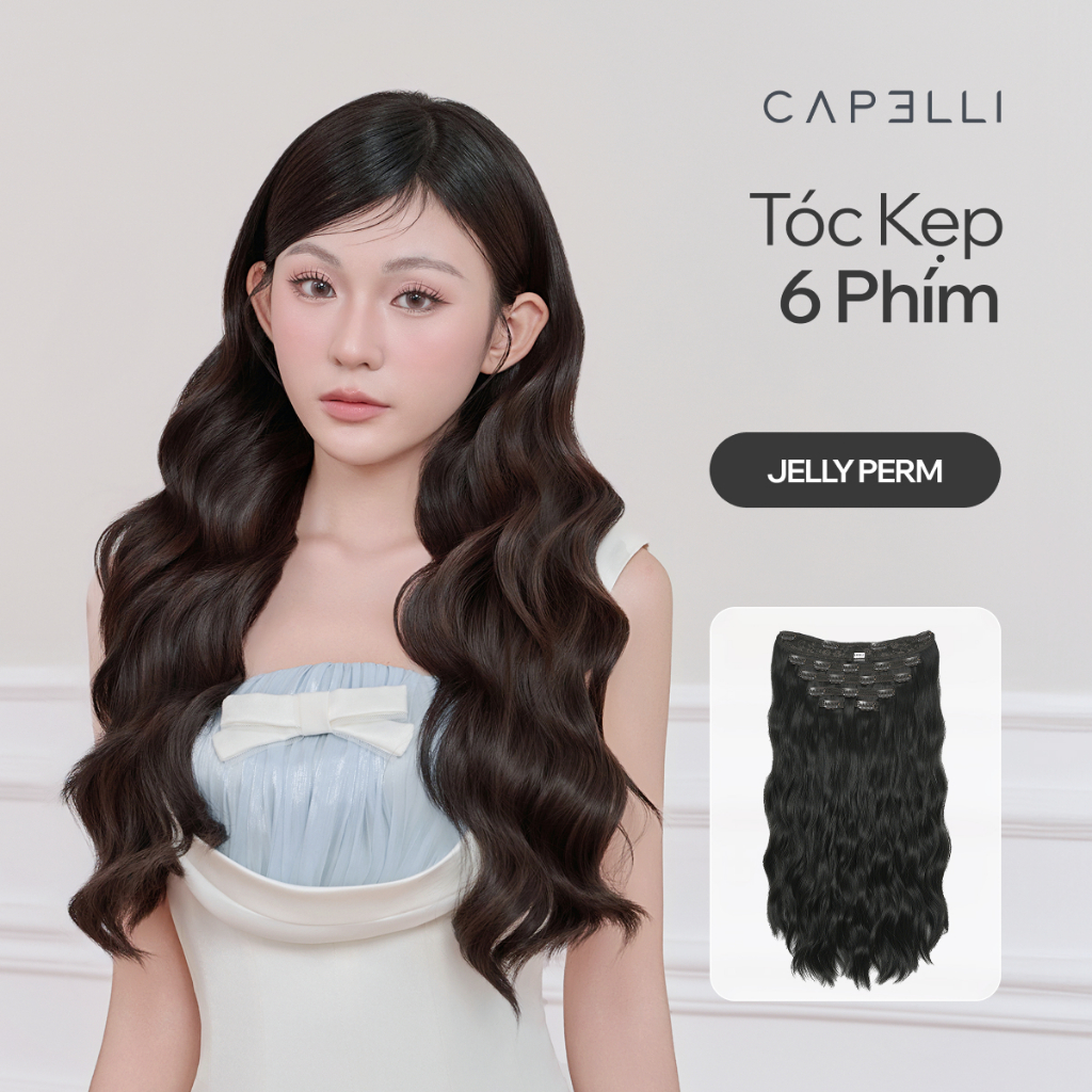Bộ Tóc Kẹp 6 Phím CAPELLI Xoăn Sóng Jelly Perm 40-50cm