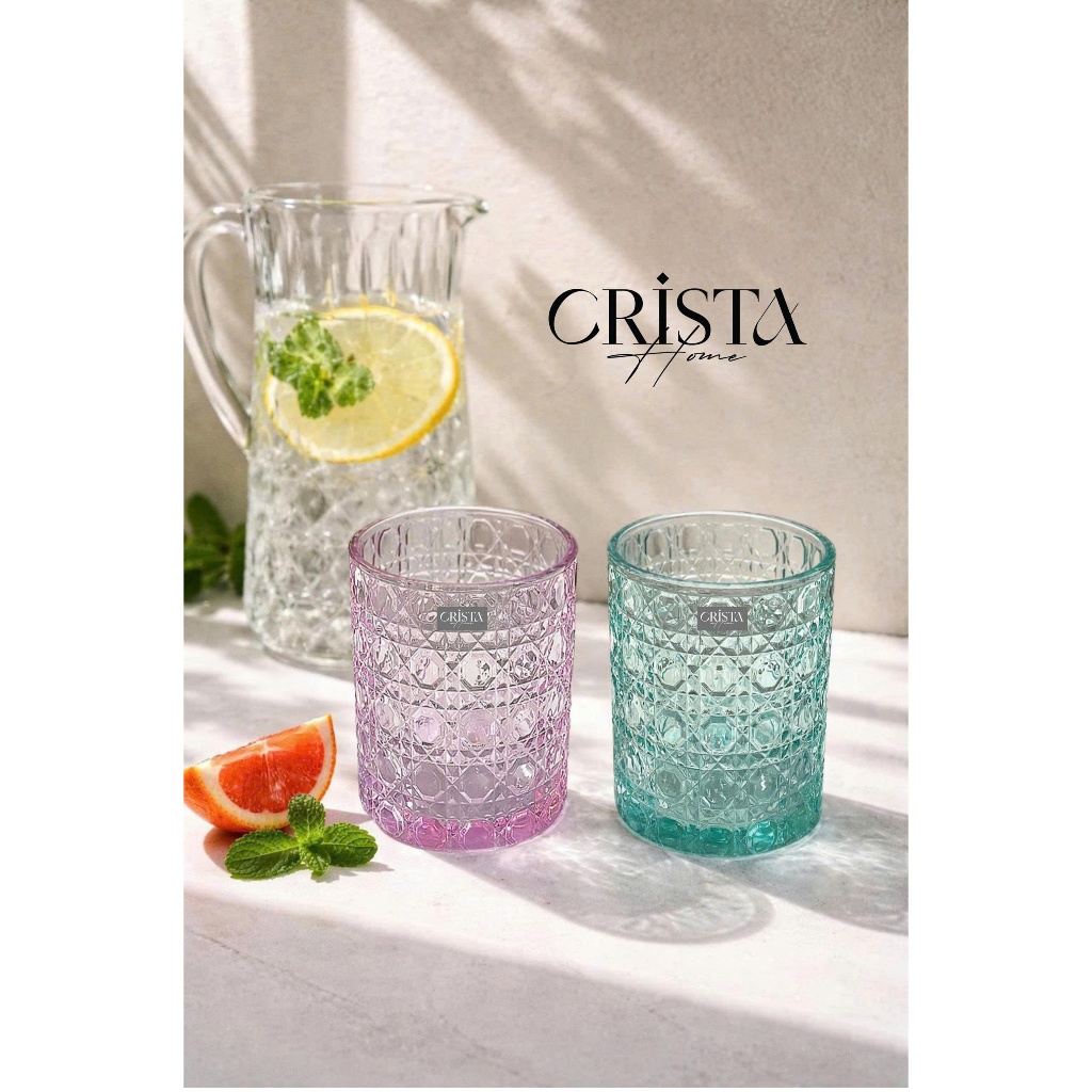 Bộ 6 cốc thuỷ tinh vân pha lê Crista Home - 390ml -60253- cốc uống nước, ly uống nước