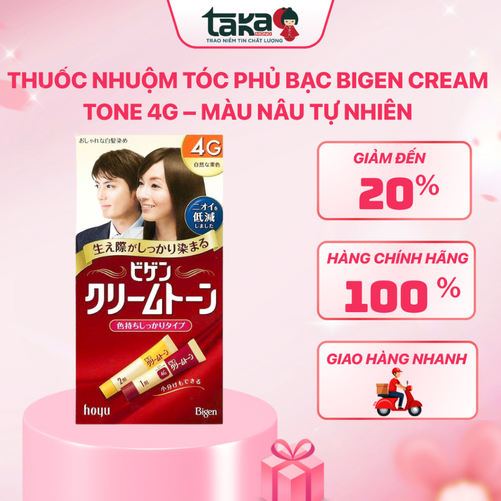 Kem nhuộm tóc phủ bạc Bigen Cream Tone 4G - Màu Nâu Tự Nhiên