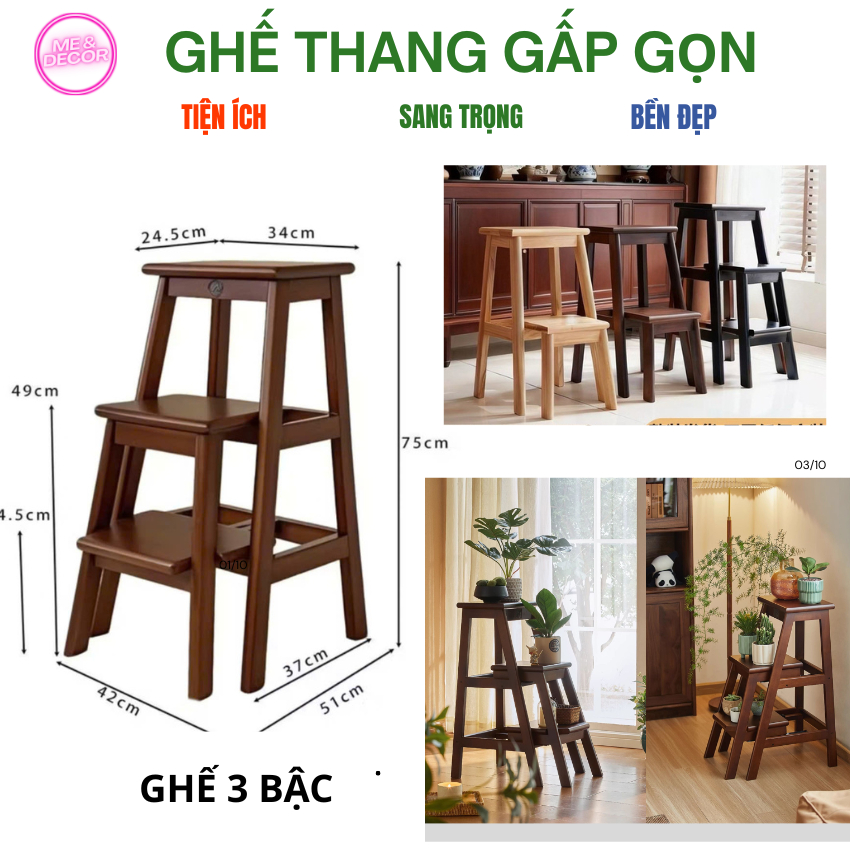 Ghế Thang Gấp Gọn,Ghế Thang Xếp,Ghế Đa Năng,Ghế Ban Thờ,Ghế Gỗ Tự Nhiên Xếp Gọn Đa Năng Tiết Kiệm Di