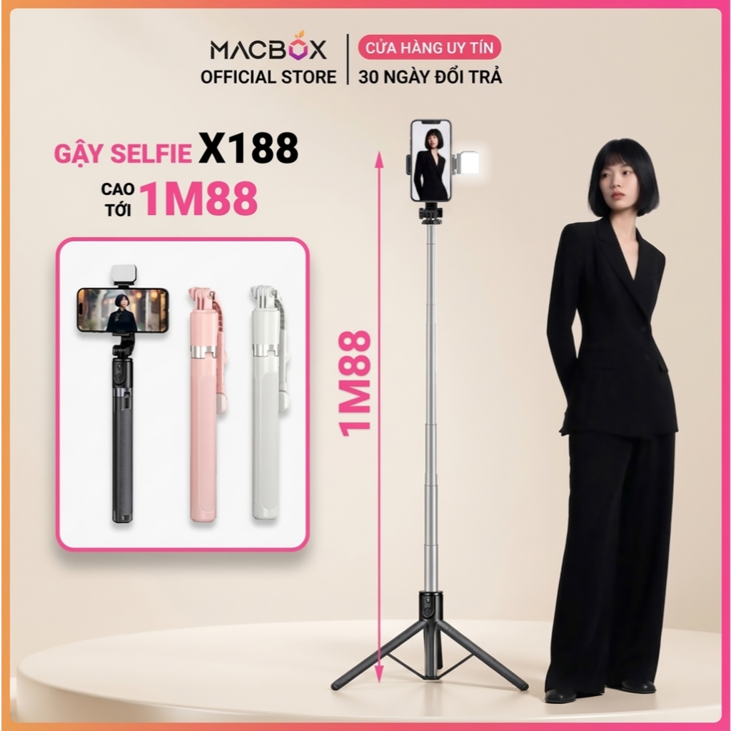 (Tặng đèn)Tripod điện thoại Gậy chụp ảnh 3 chân cao 1M88 Cây chụp hình Selfie tự sướng cầm tay Quay video Livestream