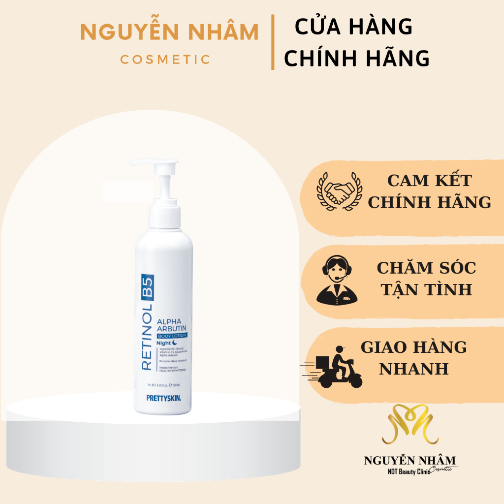 Kem Dưỡng Thể Trắng Da Ban Đêm Body Treatment Pretty Skin Retinol B5 Alpha Arbutin Body Lotion