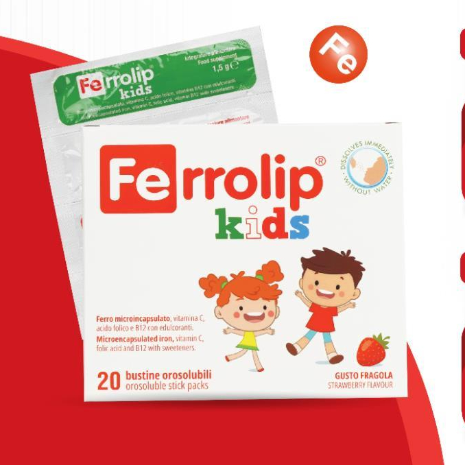 Sắt Ferrolip Kids Cho Bé Từ 1 Tuổi - Sắt Bao Vi Nang Không Đọng Vị Tanh,