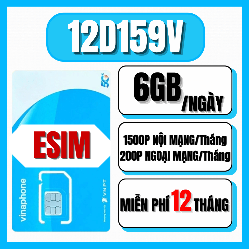 eSIM/ SIM Vinaphone 4G 12VD149/12D159V Miễn Phí Data Kèm Nghe Gọi Dùng Trọn Gói Cả Năm